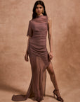 LUCHO MAXI DRESS IN ASH BROWN SILK CHIFFON