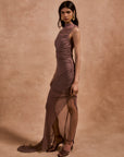 LUCHO MAXI DRESS IN ASH BROWN SILK CHIFFON