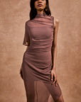 LUCHO MAXI DRESS IN ASH BROWN SILK CHIFFON