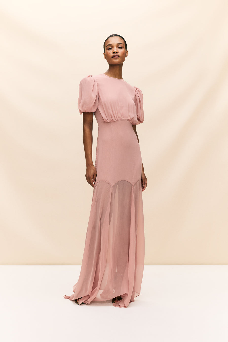 AGUA MAXI DRESS IN BLUSH CRINKLE CHIFFON