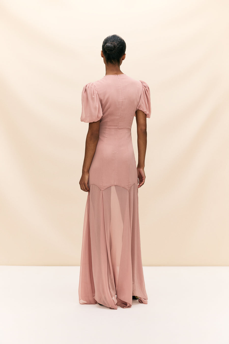 AGUA MAXI DRESS IN BLUSH CRINKLE CHIFFON