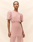 AGUA MAXI DRESS IN BLUSH CRINKLE CHIFFON