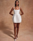 LOLA MINI DRESS IN IVORY SATIN TWILL