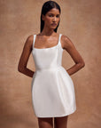 LOLA MINI DRESS IN IVORY SATIN TWILL