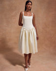 LOLA MIDI DRESS IN IVORY BONDED SATIN