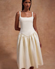 LOLA MIDI DRESS IN IVORY BONDED SATIN