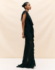 MACAROON MAXI DRESS IN BLACK CHIFFON