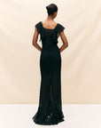 MACAROON MAXI DRESS IN BLACK CHIFFON