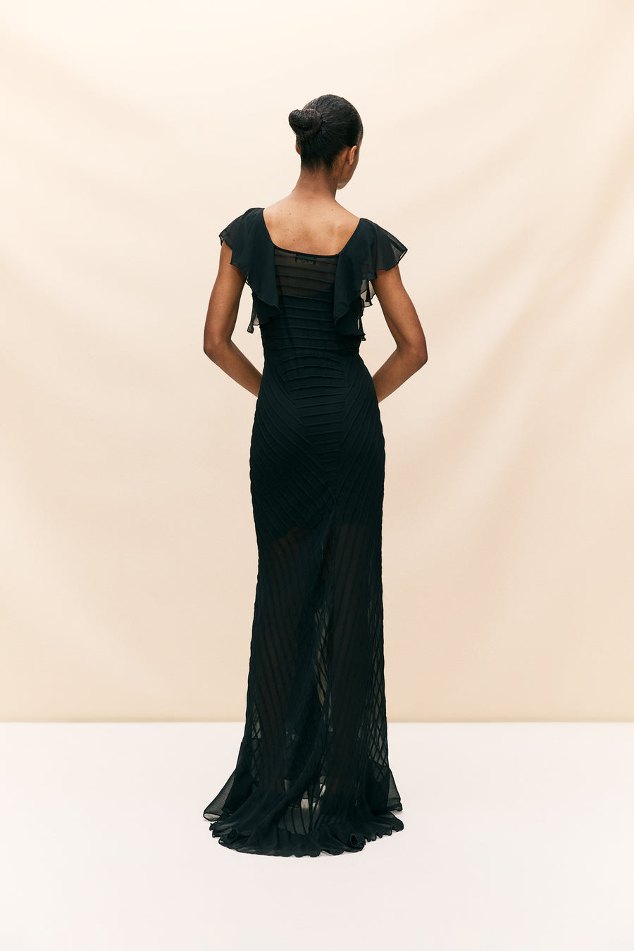 MACAROON MAXI DRESS IN BLACK CHIFFON