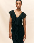 MACAROON MAXI DRESS IN BLACK CHIFFON