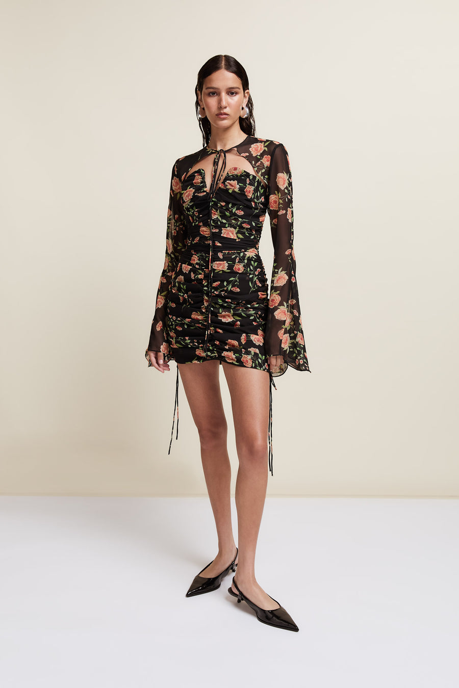 LORENA MINI DRESS IN BLACK & RED FLOR DE AMOR