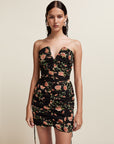 LORENA MINI DRESS IN BLACK & RED FLOR DE AMOR CHIFFON