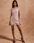 GRACIA MINI DRESS IN IVORY RED POLKA DOT SILK CHIFFON