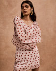 GRACIA MINI DRESS IN IVORY RED POLKA DOT SILK CHIFFON