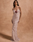 ESPERANZA LONG DRESS IN IVORY RED POLKA DOT CREPE DE CHINE