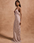 ESPERANZA LONG DRESS IN IVORY RED POLKA DOT CREPE DE CHINE