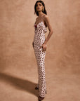 ESPERANZA LONG DRESS IN IVORY RED POLKA DOT CREPE DE CHINE