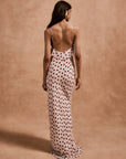 ESPERANZA LONG DRESS IN IVORY RED POLKA DOT CREPE DE CHINE