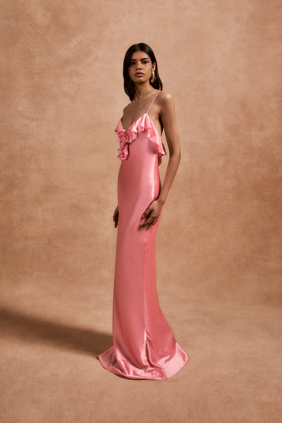 ESPERANZA MAXI DRESS IN BALLET PINK SILK SATIN