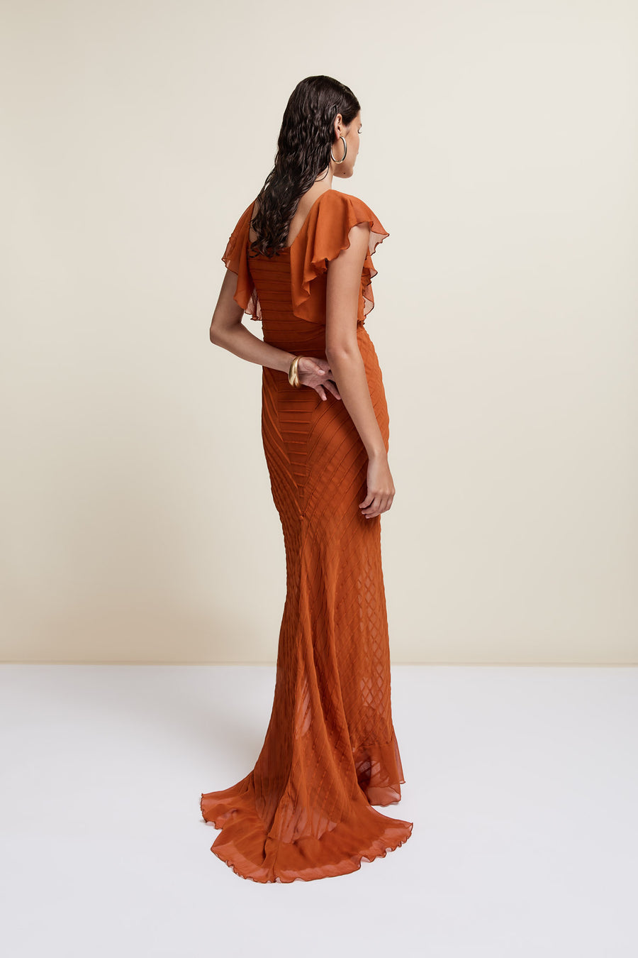 MACAROON MAXI DRESS IN TERRACOTTA CRINKLE CHIFFON