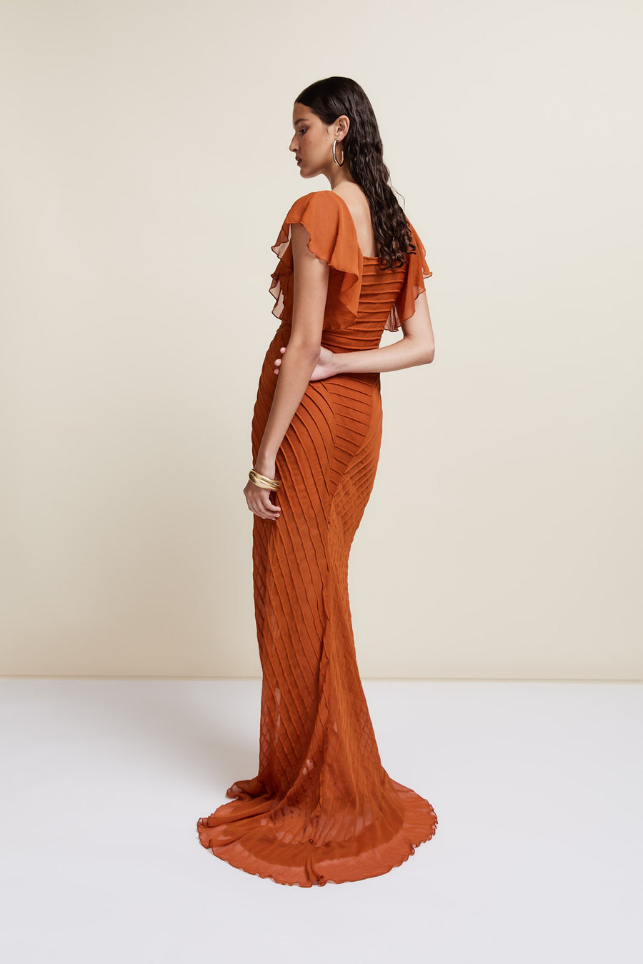 MACAROON MAXI DRESS IN TERRACOTTA CRINKLE CHIFFON