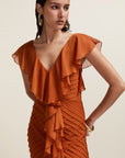 MACAROON MAXI DRESS IN TERRACOTTA CRINKLE CHIFFON