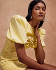 MENCIA MINI DRESS IN SHERBET YELLOW COTTON