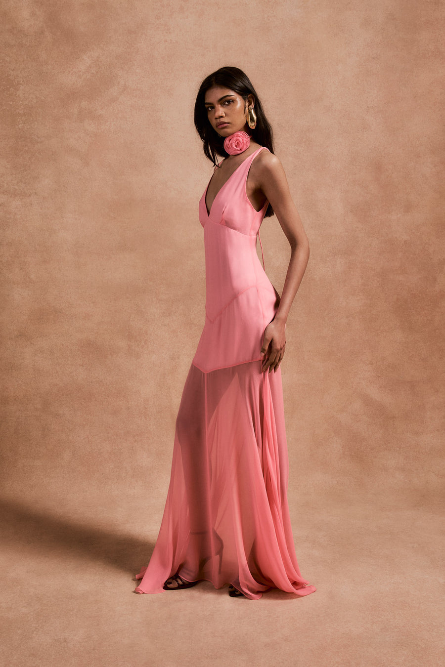 KATJA MAXI DRESS IN BALLET PINK SILK CHIFFON