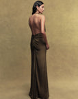 VIOLETTA CREPE DE CHINE MAXI DRESS IN OLIVE GREEN