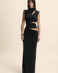 MAHOGANY MAXI DRESS IN BLACK JERSEY