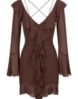 SELIA MINI DRESS IN BROWN CHIFFON