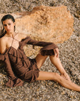 SELIA MINI DRESS IN BROWN CHIFFON