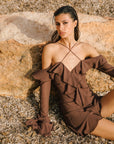 SELIA MINI DRESS IN BROWN CHIFFON