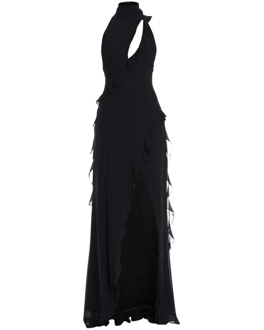 PARFAIT HALTER NECK DRESS IN BLACK CHIFFON