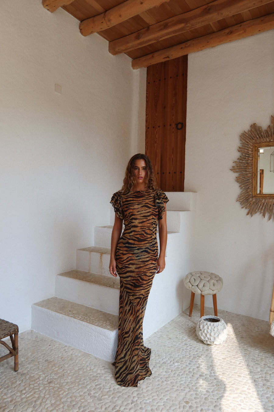 BOUGAINVILLEA MAXI DRESS IN SALVAJE ANIMAL PRINT CHIFFON